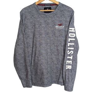 Y2K Hollister Long Sleeve T Shirt Spellout Logo Sz XL Blue Heather Preppy Cotton